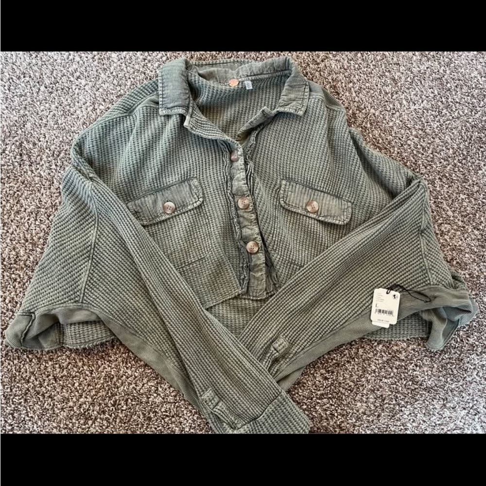 Free people cropped waffle button up